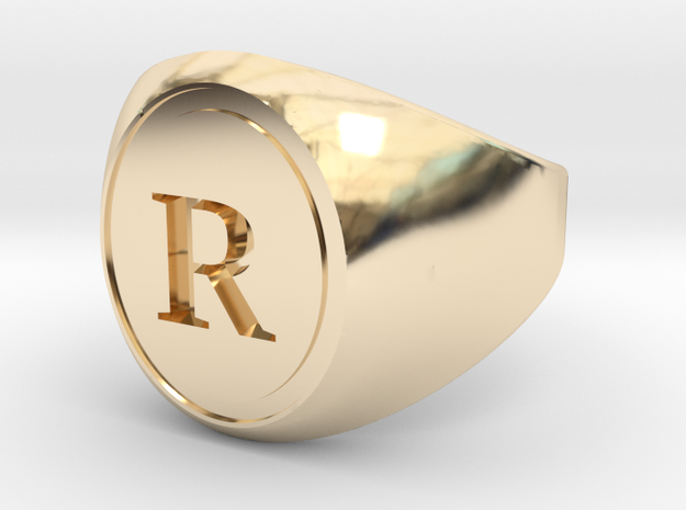 Classic Signet Ring - Letter R (ALL SIZES) in 14k Gold Plated Brass: 5 / 49