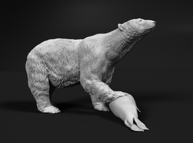 Polar Bear 1:16 Female with Ringed Seal in White Natural Versatile Plastic