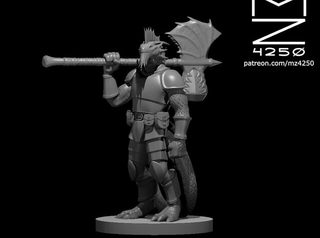 Silver Dragonborn War Cleric with Maul Axe Combo in Tan Fine Detail Plastic