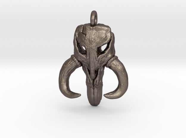 Mandalorian Mythosaur Skull pendant all materials in Polished Bronzed-Silver Steel