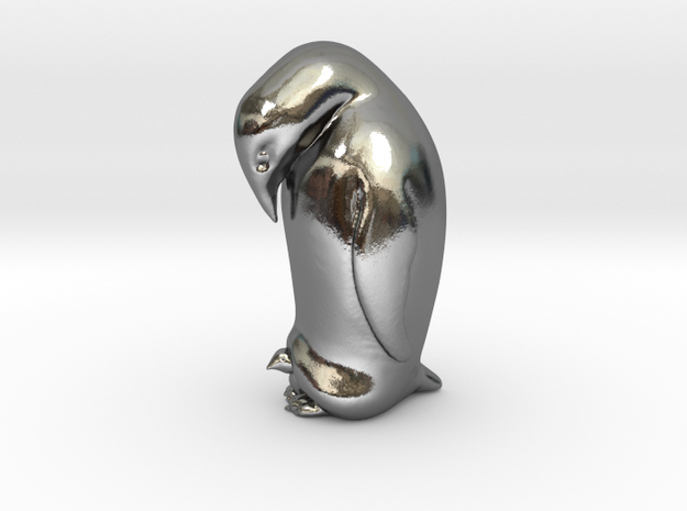 Penguin And Child in Polished Silver