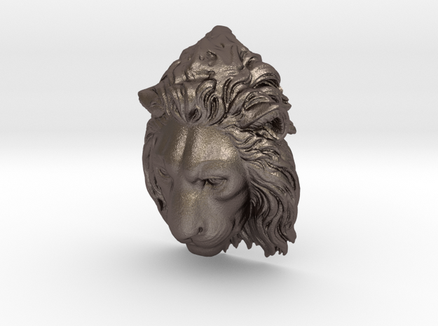 Lion Head Lapel Pin in Polished Bronzed-Silver Steel