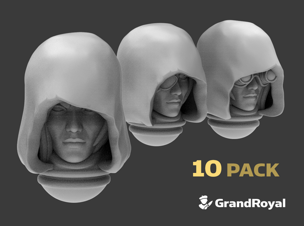 10x Base :C1 Hooded Female heads (variety) in Tan Fine Detail Plastic