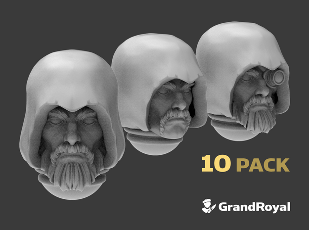 10x Bearded: Hooded Marine Heads in Tan Fine Detail Plastic