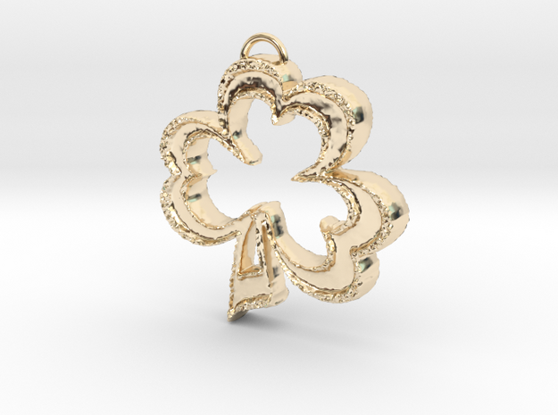 Rugged Irísh Clover Outlines Pendant in 14K Yellow Gold: Medium