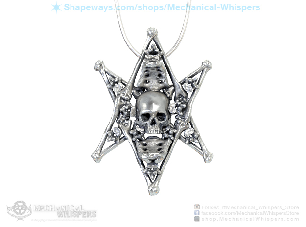 Human Skull Jewelry Pendant Necklace, Thelema Bone in Polished Nickel Steel