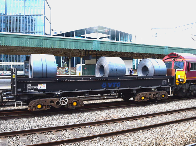 N Gauge 73T JSA Bogie Steel Coil Wagon in Gray Fine Detail Plastic: Small