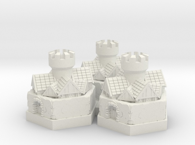 25mm Hex Base City Game Pieces in White Natural Versatile Plastic