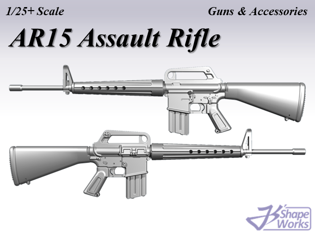 1/25+ AR15 Assault rifle in Smoothest Fine Detail Plastic: 1:25