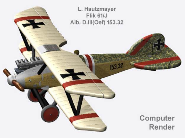 Ludwig Hautzmayer Albatros D.III(Oef) [full color] in Natural Full Color Nylon 12 (MJF)