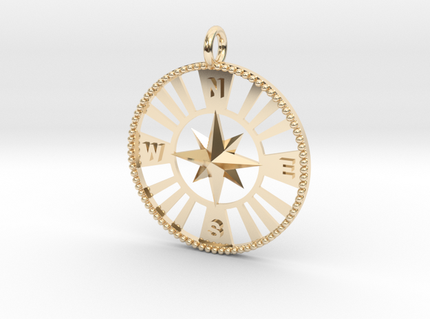 Compass Medallion Pendant Vertical Bail in 14k Gold Plated Brass