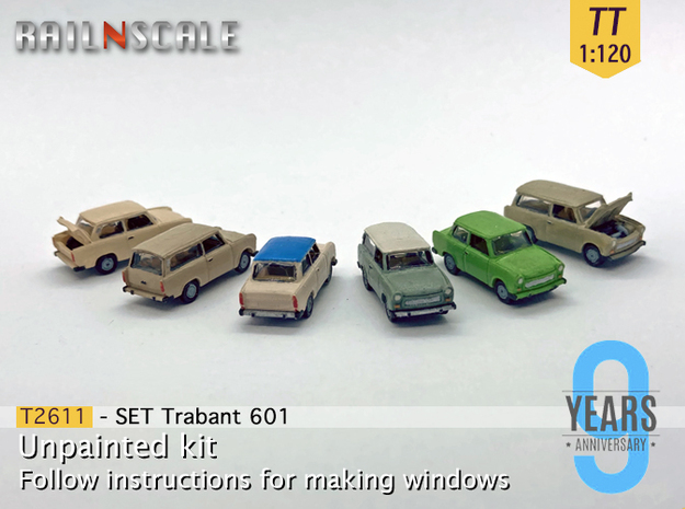 SET 6x Trabant 601 (TT 1:120) in Tan Fine Detail Plastic