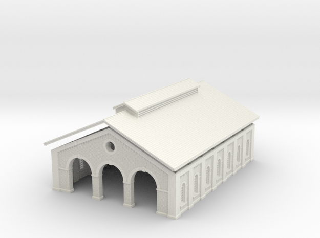 Engine Shed [3 track x 7] with sep Roof 1:87 Scale in White Natural Versatile Plastic