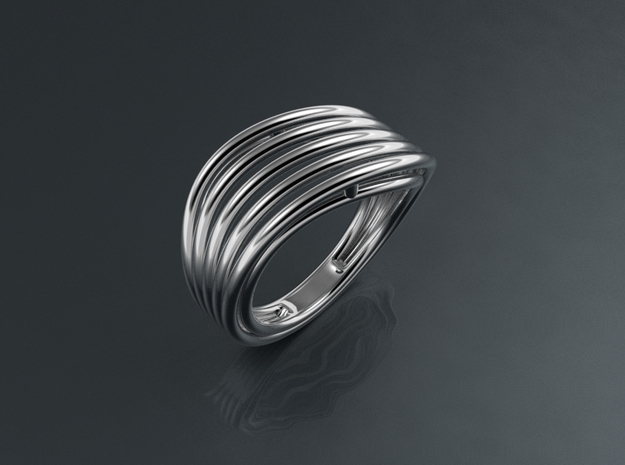 Lines in motion Ring in Rhodium Plated Brass: 6.5 / 52.75