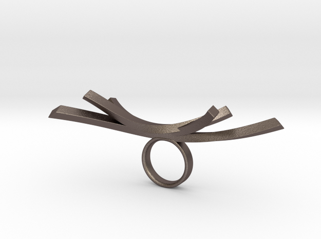 ring with lines in Polished Bronzed-Silver Steel