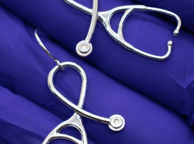 Stethoscope Looped Earrings in Polished Silver