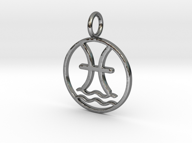 Aquarius cusp of Pisces in Fine Detail Polished Silver