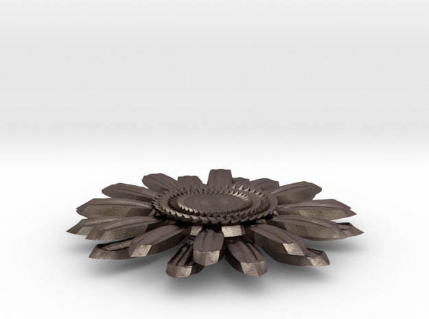 Sunflower Pendant in Polished Bronzed Silver Steel