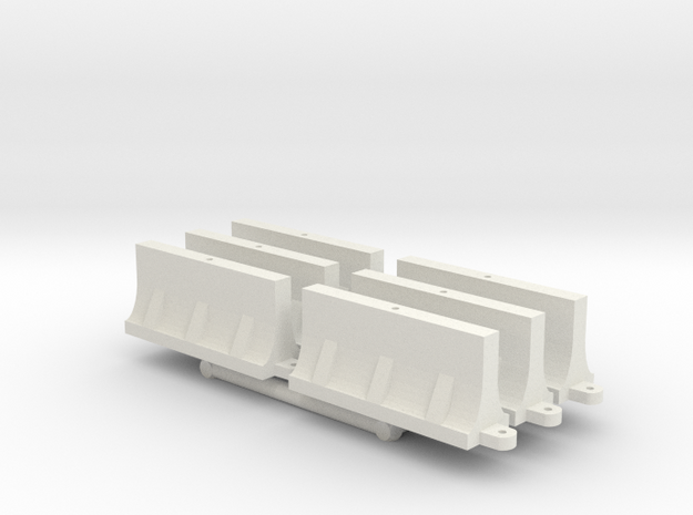 1-87 Scale Plastic Jersey Barrier - Long x6 in White Natural Versatile Plastic