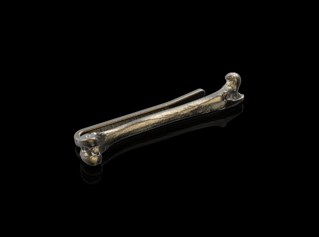 Human Bone Tie Clip in Polished Bronze Steel