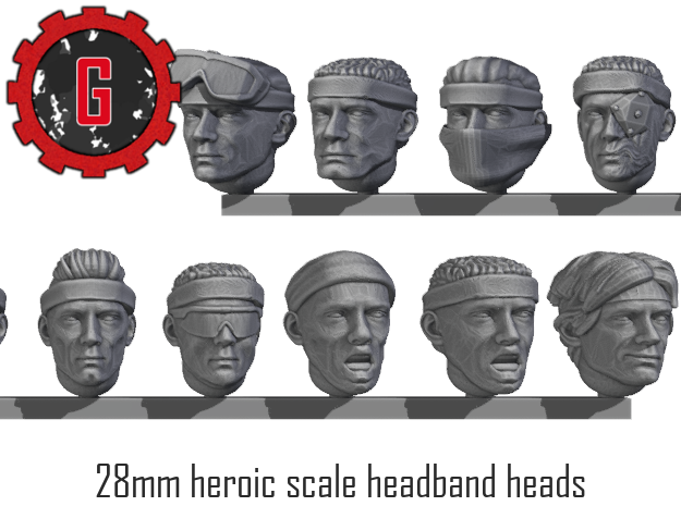 28mm Headband heads in Tan Fine Detail Plastic: Small