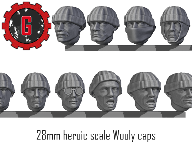 28mm heroic scale wooly hat heads in Tan Fine Detail Plastic: Small