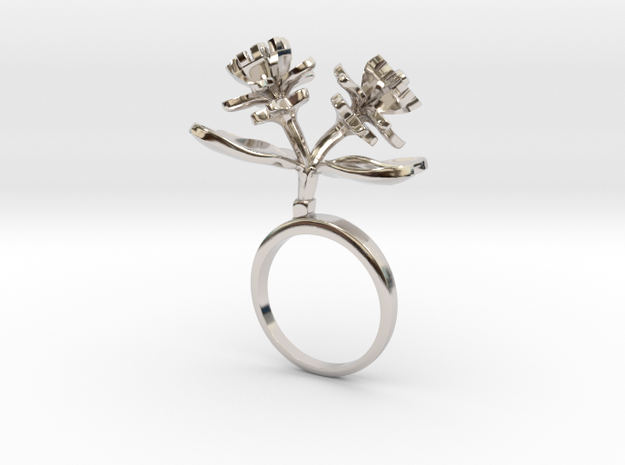 Ring with two small flowers of the Lemon in Rhodium Plated Brass: 7.25 / 54.625