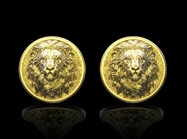Lion cufflinks_No.3 in Polished Gold Steel