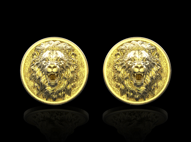 Lion Cufflinks No.4 in Polished Gold Steel