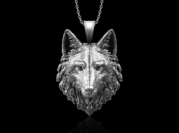 Wolf Pendant_Mouth Close in Antique Silver