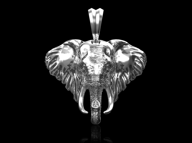 Large Size Elephant Head Pendant in Antique Silver