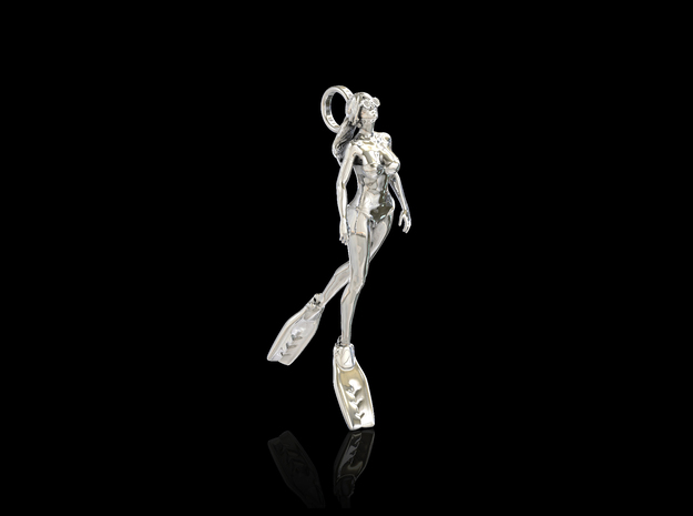 Female Diver Pendant in Polished Silver