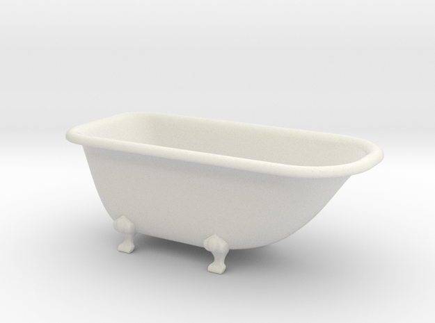 Dollhouse Bathtub - MiniatureAsymmetrical Clawfoot in White Natural Versatile Plastic