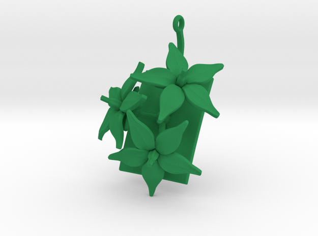 Pendant with three large flowers of the Tomato in Green Processed Versatile Plastic