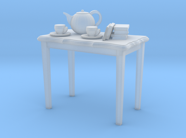 HO scale 2 foot side table with tea pot, cups & a  in Clear Ultra Fine Detail Plastic
