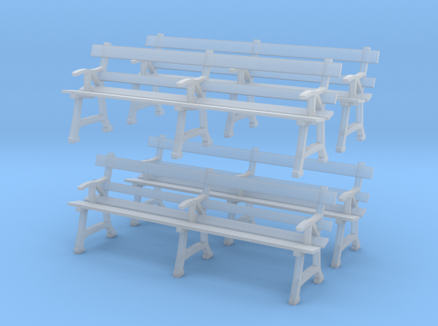 Four station benches (HO) in Clear Ultra Fine Detail Plastic