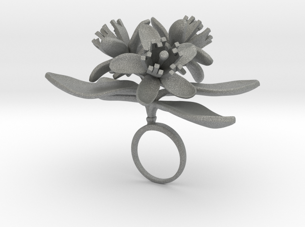 Ring with three large flowers of the Lemon in Gray PA12: 7.25 / 54.625