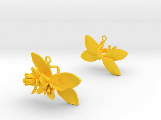 Earrings with two large flowers of the Lemon in Yellow Processed Versatile Plastic