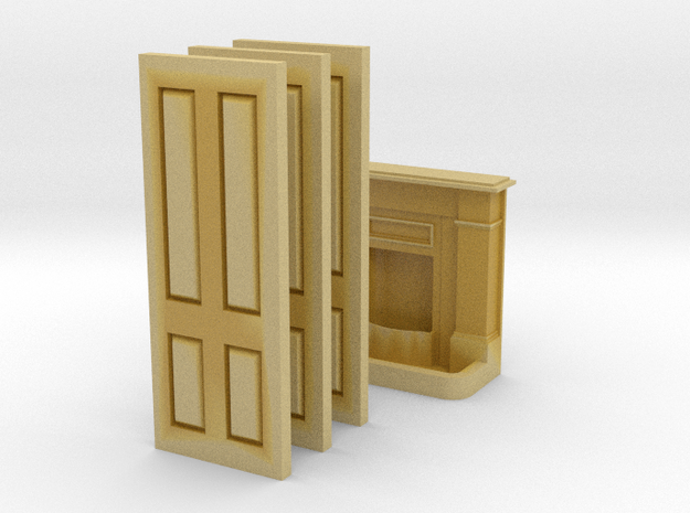 OO Gauge Fireplace (1) and Interior doors (3) in Tan Fine Detail Plastic