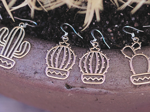 Cactus Ball Earrings in Polished Brass