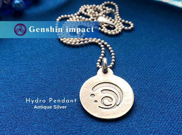Genshin Impact Hydro Pendant in Antique Silver: Large