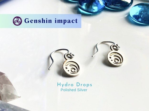 Genshin Impact - Hydro Drop Earrings in Polished Silver