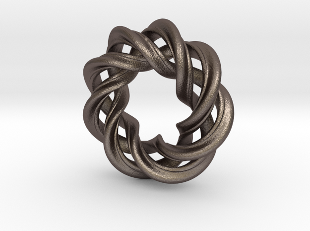 Charm Bead 3 strand mobius spiral in Polished Bronzed Silver Steel