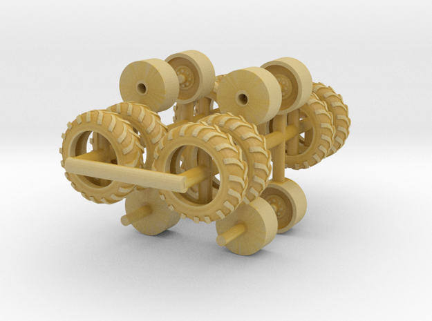 1/64th four Parma Wheels and tires for equipment  in Tan Fine Detail Plastic
