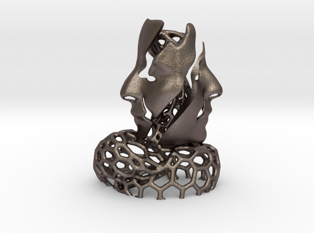 Two Faces in a Voronoi Tree (2nd Edition) in Polished Bronzed-Silver Steel