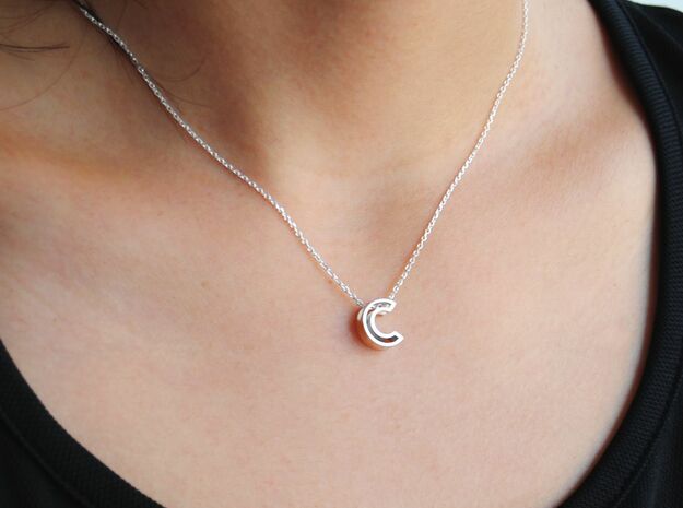 C Letter Pendant (Necklace) in Polished Silver