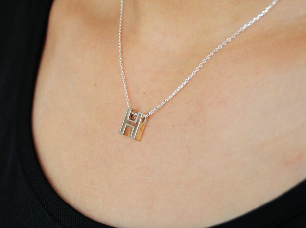 H Letter Pendant (Necklace) in Polished Silver
