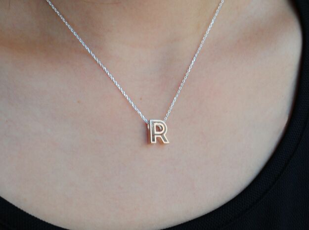 R Letter Pendant (Necklace) in Polished Silver
