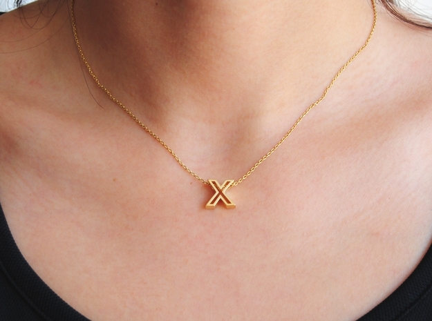 X Letter Pendant in 18k Gold Plated Brass
