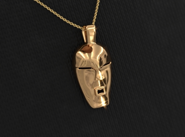 Jewelry African Songye Mask Pendant in Polished Bronzed-Silver Steel